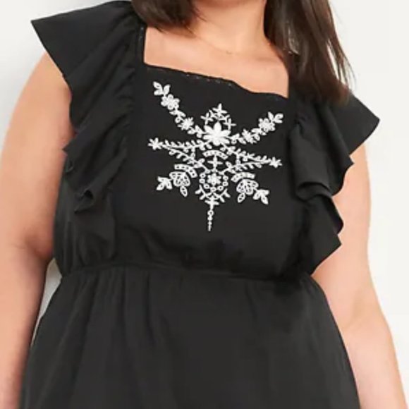 Flutter-Sleeve Embroidered Tie-Back Mini Dress - NWT - Picture 3 of 5